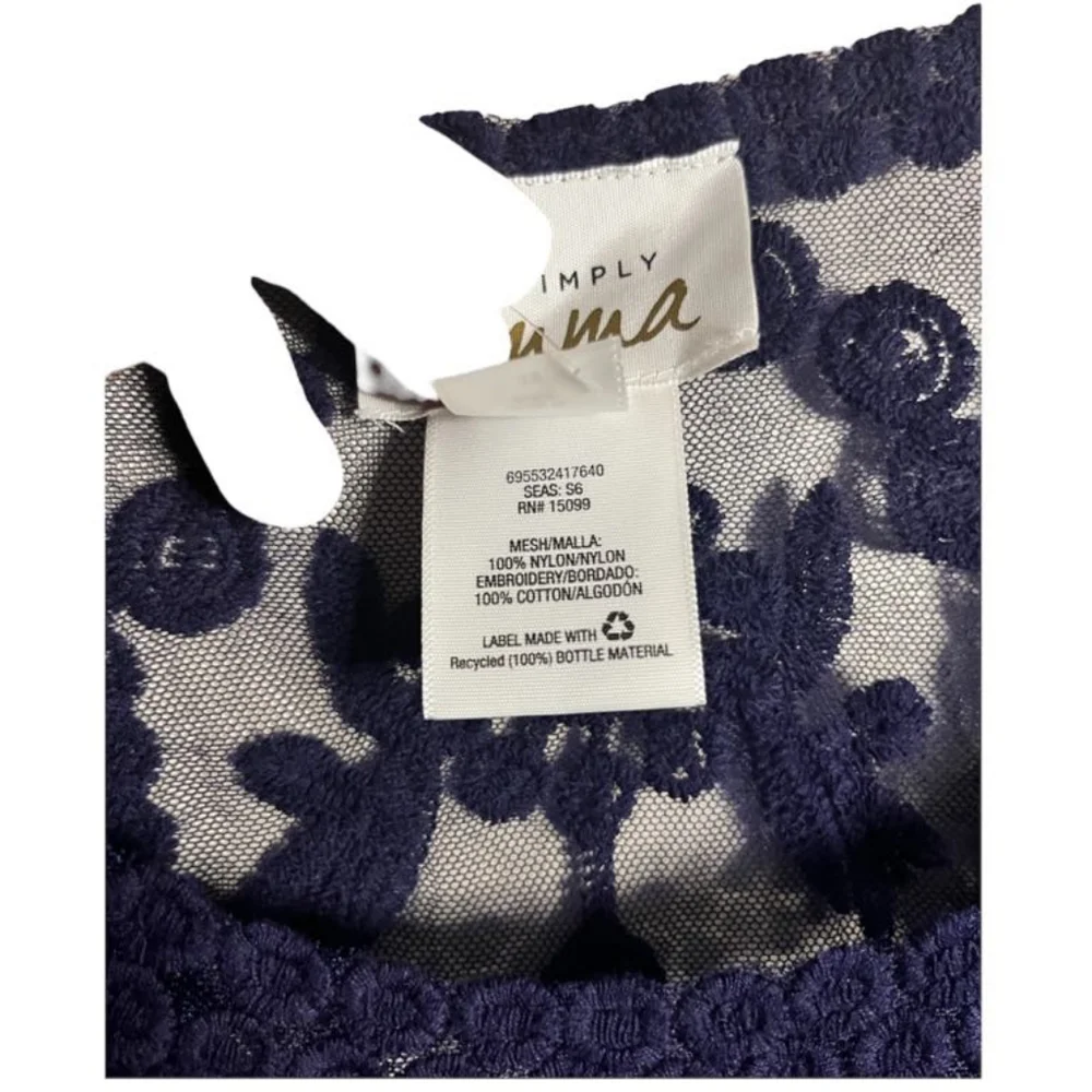 Navy Blue Simply Emma Embroidery Sheer Blouse - Picture 5 of 5